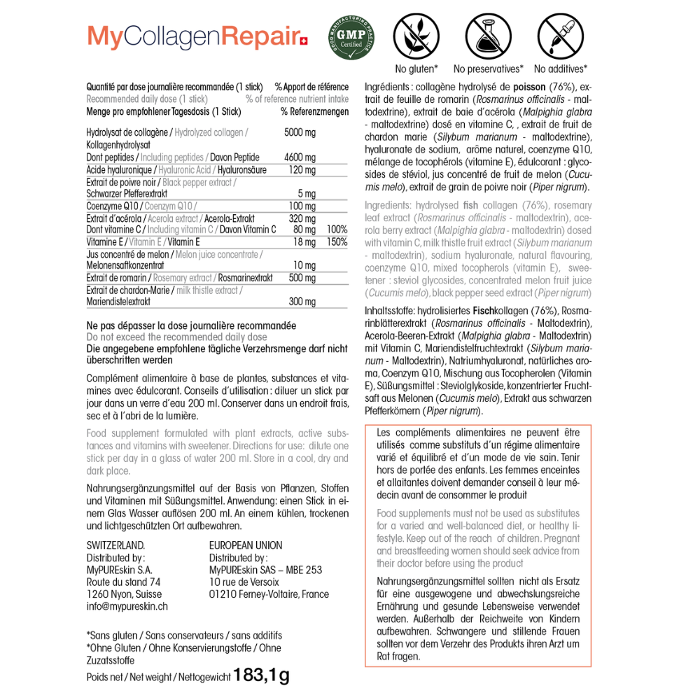 MyCollagenRepair ingrédients actifs anti-vieillissement naturel